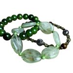 Beaded Jade Green Rosette Stretch Elastic Bracelet Trio Boho Bohemian Hippie Photo 3