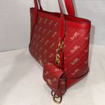 Coach Burgandy Tote 27 Horse And Carriage Dot Print With Matching Mini Charm Photo 4