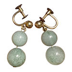Jade Drop Earrings Dangle Gold‎ 1/20 14K Screw Back Vintage Style Jewelry Green Photo 0