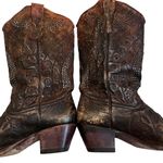 Corral Distressed Brown Leather Flowered Embroidery Western Boots, Sz 9 Photo 8