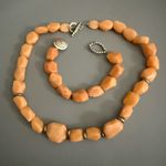 Vintage Mexico Pale Orange Quartz Necklace Bracelet Set Sterling Silver Photo 1