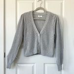 Aerie Puff Sleeve Cropped Cardigan Sweater in Gray 100% Cotton Photo 5