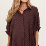 Pinkblush  Anniewear Brown Checker Short Sleeve Oversized Maternity Blouse S NWT Photo 0