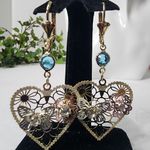 Gold Filled Heart with Butterfly Flower Dangle Earrings Photo 2