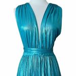 Bronx and Banco Romi Metallic Gown Plunge Neckline Dress Teal Turquoise Large 8 Photo 4