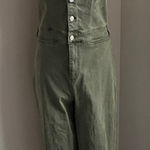 Paige  Utility Jumpsuit Womens Sz 30 Olive Green Button Front Adjustable Strap Photo 0