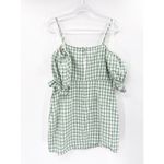 leRumi Mia Green Gingham Print Short Puff Sleeve Bow Front Mini Dress Size L Size L Photo 4