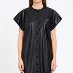 Theory  Faux Leather Shift Dress Button Front Black Knee Length Women’s Size P Photo 0
