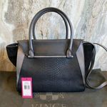 Vince Camuto Addy Leather Satchel Purse Black Gray Large Bag Interior Pristine Photo 3