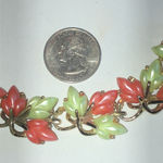 Vintage Gold Tone Green Melon Thermoset Floral Chunky Bracelet Photo 3