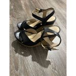 Classic Black Strappy Sandals with Cork Wedge Heel Photo 3