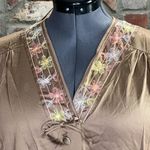 Vanity Fair robe satin embroidered collar brown button front brown pink yellow Photo 6