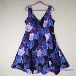 City Chic New! Hydrangea Fit & Flare Dress - black purple, women plus size 16 Photo 2