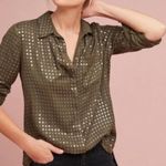Maeve Brown Sequin button down blouse with front pocket. Size medium. Photo 0