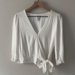 Koko + Mason White Cropped Wrap Top 3/4 sleeve snap v Photo 11