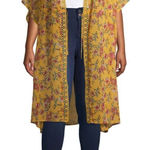 Derek Heart Womens  Floral Print Lace Trim Duster Chiffon Kimono Poncho - Sz L Photo 0