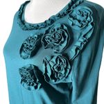 Van Heusen Floral Applique Top Womens L Green Ruffle Feminine Romantic Blouse Photo 6