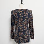 Peruvian Connection  Navy Blue Orange Floral Long Sleeve Knit Slim Fit Top Medium Photo 3