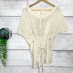 Adiva Cream Embroidered Boho Gauzy Belted Kimono Top Size Medium Photo 10