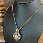 Vintage Two Tone Flower Rhinestone Pendant with gold tone double strand necklace Silver Photo 2