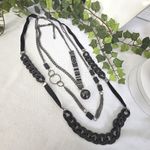 Oxidized Silver and Black Multi Media 2 Piece Necklace Set Photo 1