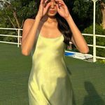 ZARA  maxi slip satin sage green strappy bodycon dress boho wedding summer  Photo 4