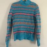 Jones New York Blue and Pink Cowl Neck Sweater Lambs Wool Colorful Winter Small Photo 0