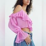 ZARA NEW  pink ruffled & pleated cold shoulder cropped blouse women’s size medium Photo 1