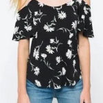 Kaileigh  Valette Black‎ With White Daisy Print Cold Shoulder Top Size Medium Photo 0