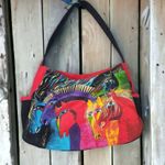 Laurel Burch Wild Horses of Fire Medium Equestrian Hobo Tote Shoulder Purse Bag Red Photo 1