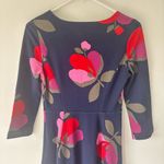 Boden Irene Ponte Dress Navy Blue Pink Red Floral Knee Length 3/4 Sleeve Preppy Photo 7