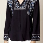 Karen Millen Embroidered Peasant Blouse Long Sleeves Tassel Detail Blue Size 6 Photo 0