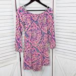 Lilly Pulitzer Lana Off The Shoulder Long Sleeve Shorts Romper Pink Blue XS Photo 9