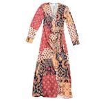 Misa Los Angeles Eliza Patchwork Wrap Dress in Multi Brown, Size M Photo 3