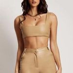 Meshki  Mahla Faux Leather Square Neck Crop Bralette tank Camel brown size Large Photo 0