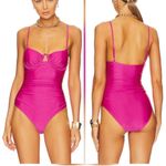 JONATHAN SIMKHAI Satin Ruched Cup Underwire Dragon Fruit Swimsuit Photo 1