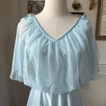 Vintage 70s Baby Blue Pearl Caplet Formal Dress Gown XS Photo 2