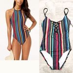 Nautica  Slimming LaceUp Swimsuit Striped One Piece Size S NWT Photo 8