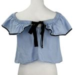 ZARA  Poplin Crop Off Or Shoulder Blue Black Trim Black Tie Size Small Photo 1