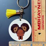 Handmade African American Girl With Sunflowers In Her Hair Round Keychain With Tassel Photo 1
