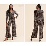Free People Shayla Ruched Print Jumpsuit Wide Leg Long Sleeve Black Pink XS Photo 1