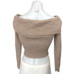 Emory park Tan Metallic Off Shoulder Ribbed Knit Long Sleeve Crop Sweater Top S Photo 4