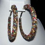 Gold and Multicolored Chunky Sparkle Hoop Earrings Photo 0
