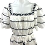 Tory Burch  White Black Striped Flutter Boho Peasant Tassel Tie Midi Dress Sz XS Photo 2