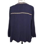 Andree Blue MEDIUM Split Neck Boho Patterned Contrast Trim Long Sleeve Blouse Photo 4
