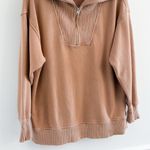 Aerie Down To Earth Tan Cotton Zip Sweatshirt Small Photo 1