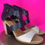 DV Parissa Black Cream Leather Open Toe Stacked Heel Sandal Sz 9.5 Photo 0