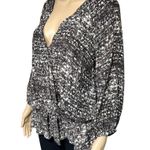 Joie  Womens Silk Surplice Faux Wrap Peplum Blouse Top Shirt Black Gray Small Photo 6