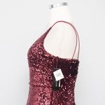 Betsy and Adam One Shoulder Burgundy Sequin Cocktail Dress Photo 5