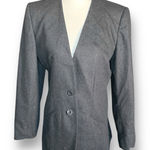 Vintage 90s Collarless Wool Blend Blazer Charcoal Gray Two Button Size 8 Classic Photo 0